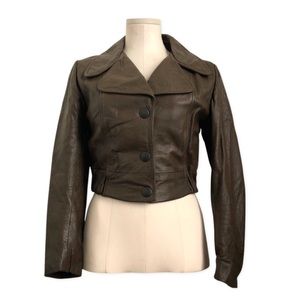 Authentic Vintage 60s Cropped Leather Button Up Jacket with Collar Moto Bomber